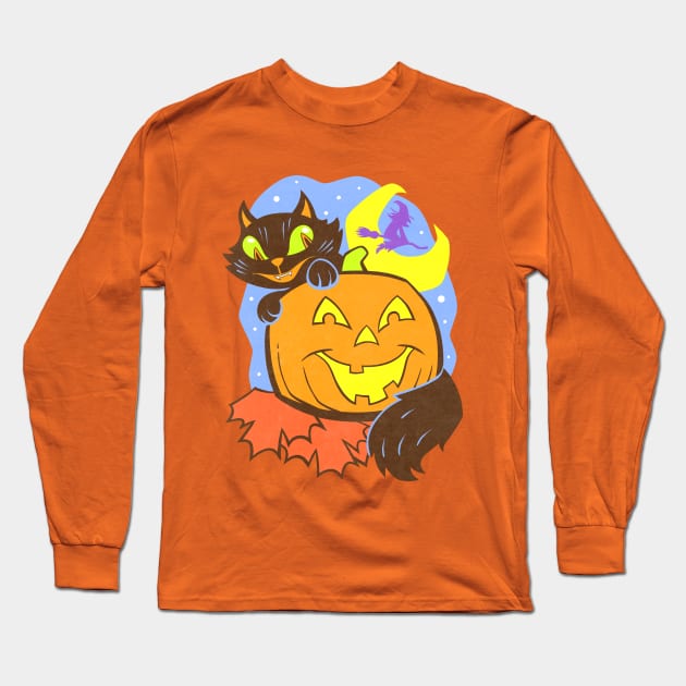 Halloween cat and pumpkin Long Sleeve T-Shirt by tommartinart